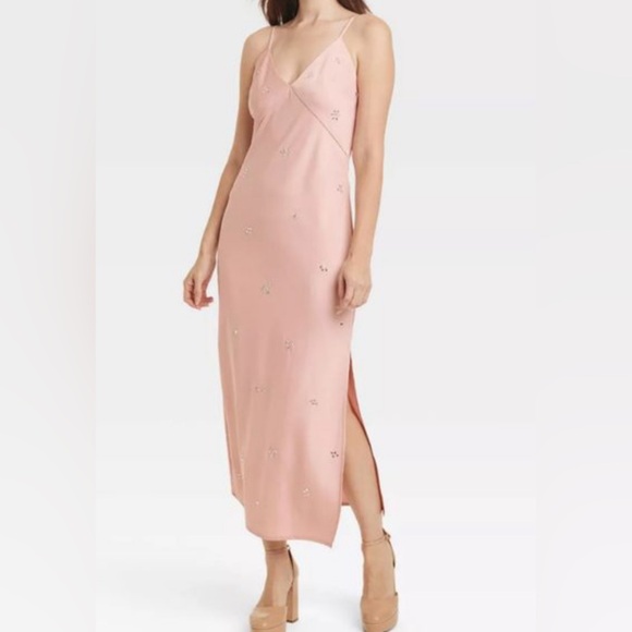 NWT Target Dusty pink embellished slip dress - Size-XS - Picture 1 of 2